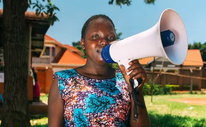 Women holds megaphone